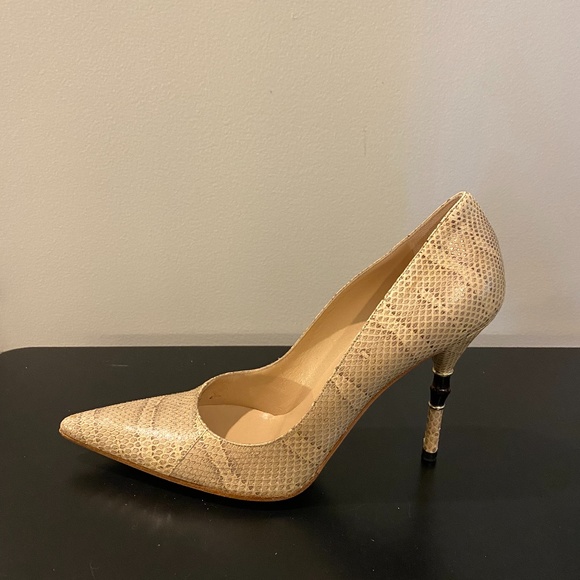 GUCCI SNAKESKIN PATENT LEATHER PUMP W/BAMBOO HEEL - Picture 1 of 7